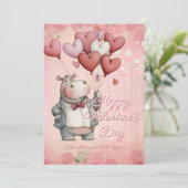 Custom Message Hippo Animal Valentines Day Feestdagenkaart (Staand voorkant)