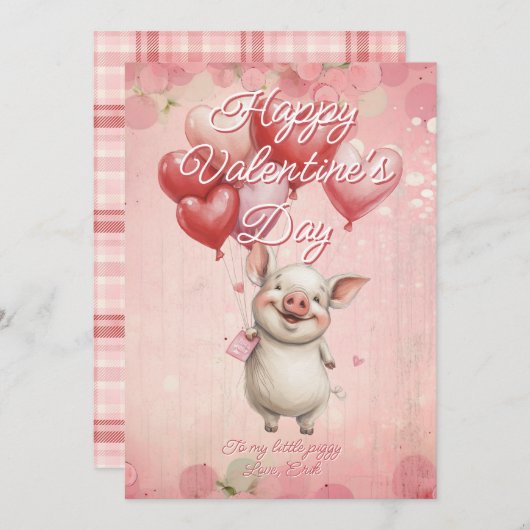 Custom Message Pig Animal Valentines Day Feestdagenkaart (Voorkant / Achterkant)