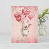 Custom Message Pig Animal Valentines Day Feestdagenkaart (Staand voorkant)