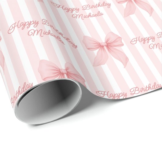 Custom Message Pink Coquette Bows Happy Birthday Cadeaupapier (Rol Hoek)