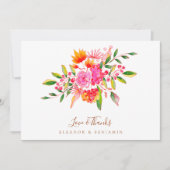 Custom Message Pink Floral Photo Wedding  Bedankkaart (Voorkant)
