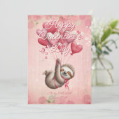 Custom Message Sloth Animal Valentines Day Feestdagenkaart (Staand voorkant)