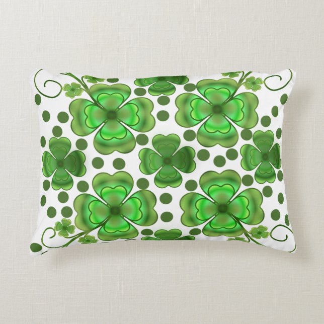Custom Metallic Green Clover & Swirl Pattern  Accent Kussen (Voorkant)