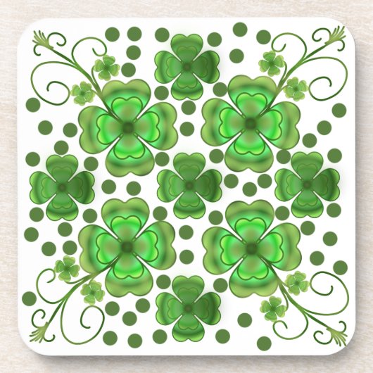 Custom Metallic Green Clover & Swirl Pattern  Bier Onderzetter (Voorkant)