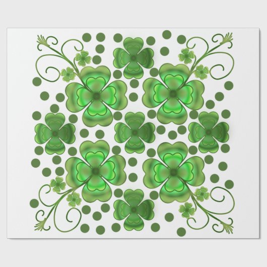 Custom Metallic Green Clover & Swirl Pattern  Cadeaupapier (Vlak)