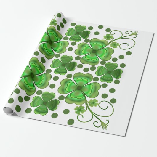 Custom Metallic Green Clover & Swirl Pattern  Cadeaupapier (Uitgerold)
