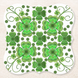 Custom Metallic Green Clover & Swirl Pattern  Kartonnen Onderzetters