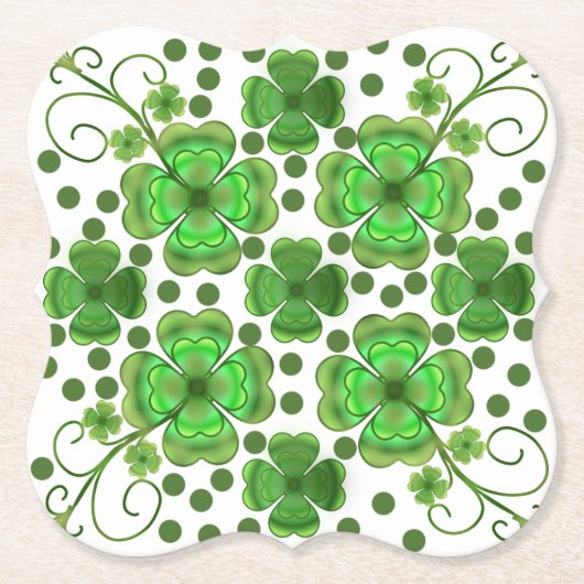 Custom Metallic Green Clover & Swirl Pattern  Kartonnen Onderzetters (Voorkant)