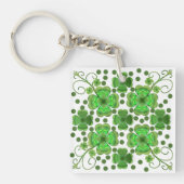 Custom Metallic Green Clover & Swirl Pattern  Sleutelhanger (voorkant)
