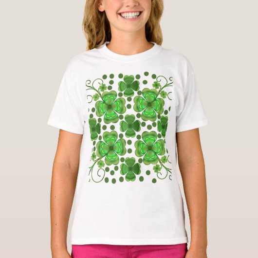 Custom Metallic Green Clover & Swirl Pattern  T-shirt (Voorkant)