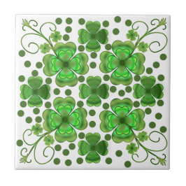 Custom Metallic Green Clover & Swirl Pattern  Tegeltje