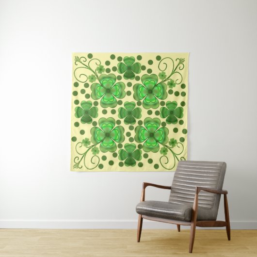 Custom Metallic Green Clover & Swirl Pattern  Wandkleed (In Situ (horizontaal))
