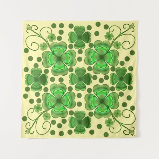 Custom Metallic Green Clover & Swirl Pattern  Wandkleed (Voorkant)