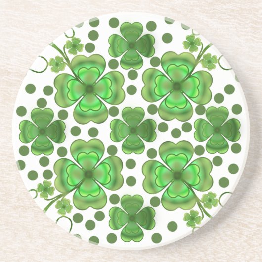 Custom Metallic Green Clover & Swirl Pattern  Zandsteen Onderzetter (Voorkant)