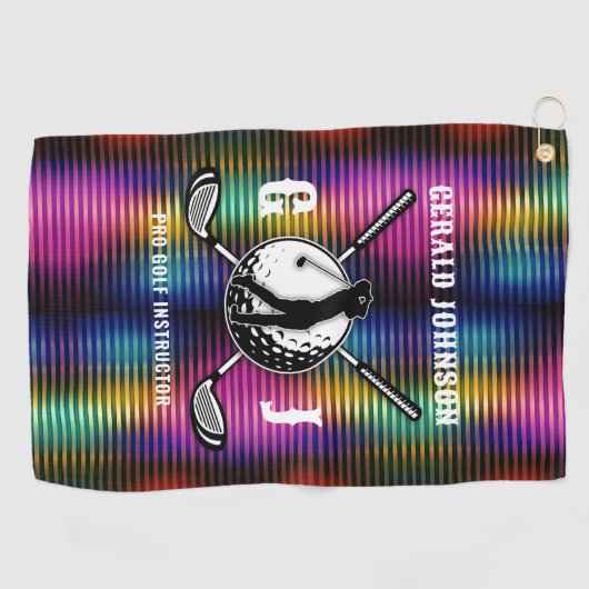 Custom Metallic Kleurrijke Golf Monogram Ontwerp Golfhanddoek (Horizontaal)