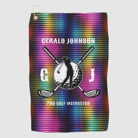 Custom Metallic Kleurrijke Golf Monogram Ontwerp Golfhanddoek (Voorkant)