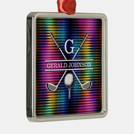 Custom Metallic Kleurrijke Golf Monogram Ontwerp Metalen Ornament (Rechts)