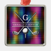 Custom Metallic Kleurrijke Golf Monogram Ontwerp Metalen Ornament (Voorkant)