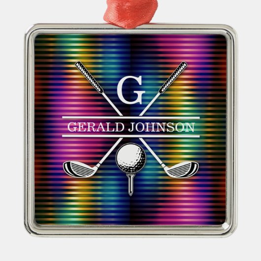 Custom Metallic Kleurrijke Golf Monogram Ontwerp Metalen Ornament (Voorkant)