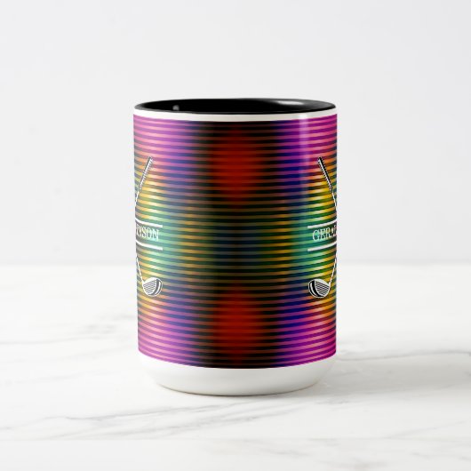 Custom Metallic Kleurrijke Golf Monogram Ontwerp Tweekleurige Koffiemok (Center)