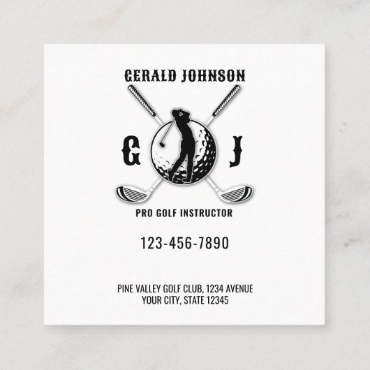 Custom Metallic Kleurrijke Golf Monogram Ontwerp Vierkante Visitekaartje (Achterkant)