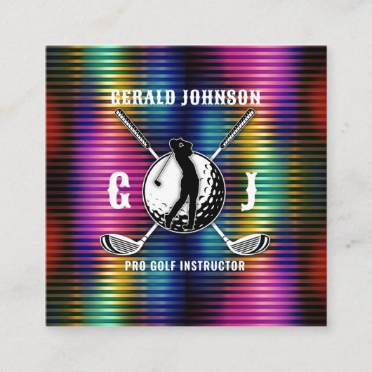 Custom Metallic Kleurrijke Golf Monogram Ontwerp Vierkante Visitekaartje (Voorkant)