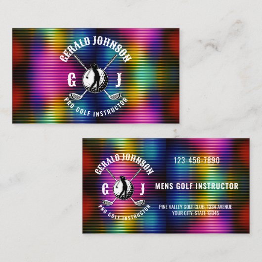 Custom Metallic Kleurrijke Golf Monogram Ontwerp Visitekaartje (Voorkant / Achterkant)