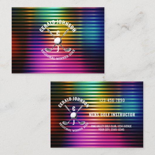 Custom Metallic Kleurrijke Golf Monogram Ontwerp Visitekaartje (Voorkant / Achterkant)