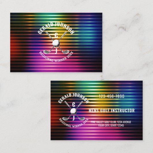Custom Metallic Kleurrijke Golf Monogram Ontwerp Visitekaartje (Voorkant / Achterkant)