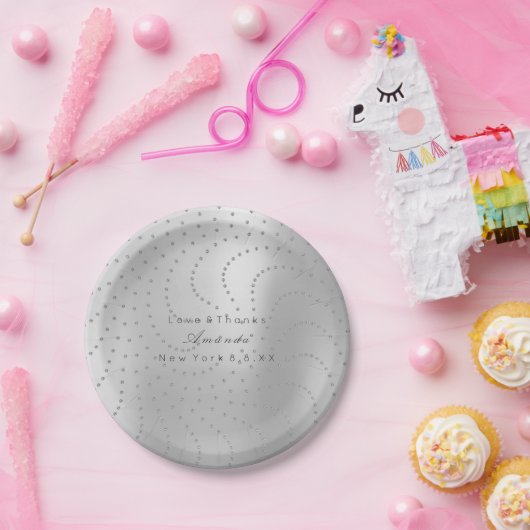 Custom Metallic Swarovski Crystal Grey Silver Stip Papieren Bordje (Feest)