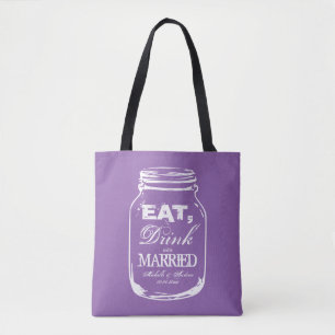 Custom metselaar pot paarse bruiloft canvas tasse tote bag