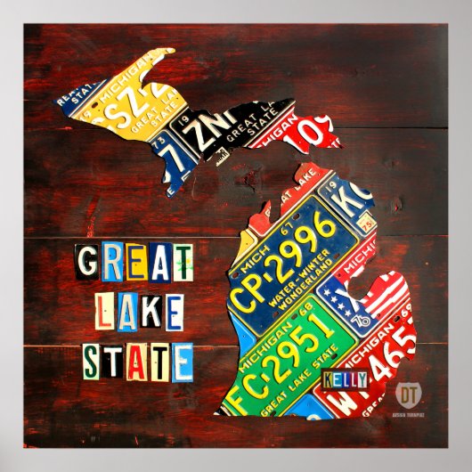 Custom Michigan License Bord Map met naam Poster (Voorkant)