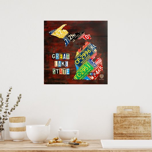 Custom Michigan License Bord Map met naam Poster (Keuken)