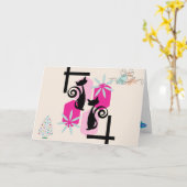 Custom Mid Century Moderne Katten & Decor Vakantie Kaart (Gele Bloem)