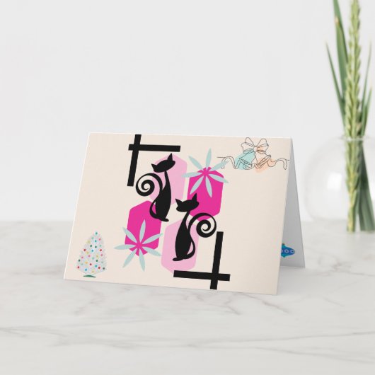 Custom Mid Century Moderne Katten & Decor Vakantie Kaart (Voorkant)