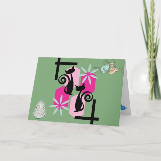 Custom Mid Century Moderne Katten & Decor Vakantie Kaart (Voorkant)