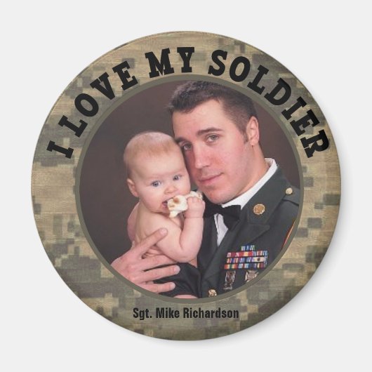 Custom Military Ik hou van mijn soldaat foto Lijst Magneet (Voorkant)