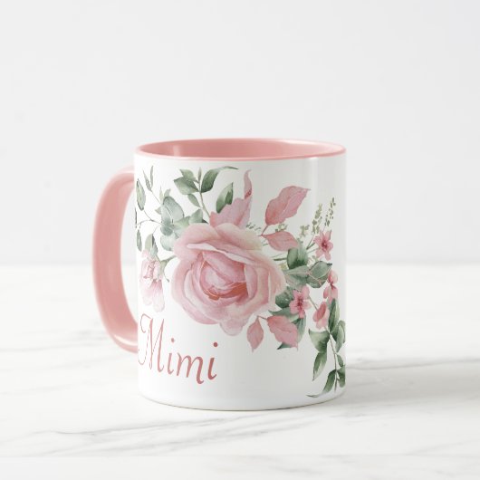 Custom Mimi Roze Rozen Bloemen gepersonaliseerd Mok (Voorkant links)