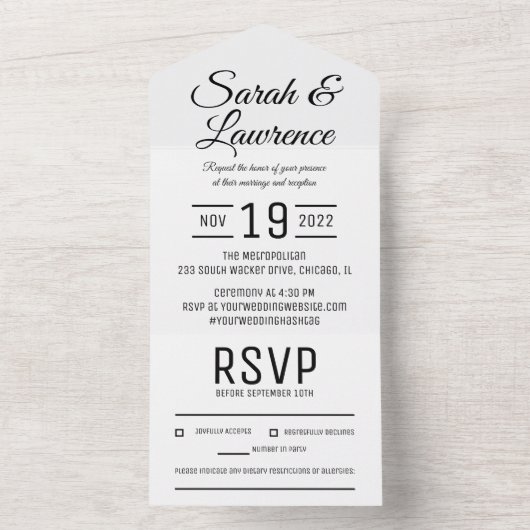 Custom minimalist All in One Wedding Invitation Uitnodiging (Binnen)
