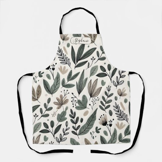 Custom Minimalist Botanical Cooking Schort (Voorkant)