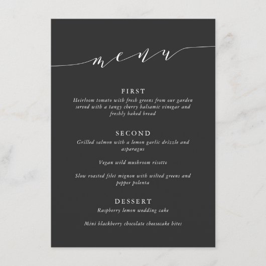 Custom Minimalist Classic Black Wedding Dinner Menu (Voorkant)