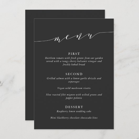Custom Minimalist Classic Black Wedding Dinner Menu (Voorkant / Achterkant)