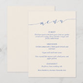 Custom Minimalist Classic Blue Wedding Dinner Menu (Voorkant / Achterkant)