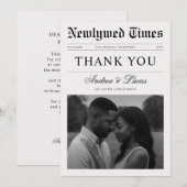 Custom Minimalist Newspaper Elegant Photo Wedding Bedankkaart (Voorkant / Achterkant)