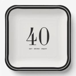 Custom Minimalist Plates, Black and White Birthday Papieren Bordje
