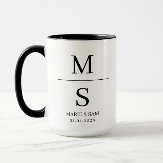 Custom Minimalist Wedding Mug, Bride & Groom Gift Mok (Links)