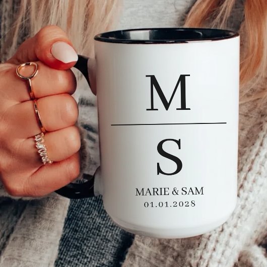 Custom Minimalist Wedding Mug, Bride & Groom Gift Mok
