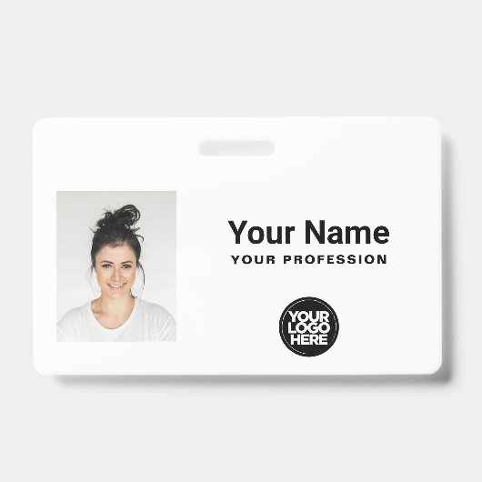 Custom Minimalist White Employee Logo Lanyard Badge (Voorzijde)
