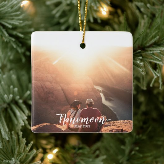 Custom Minimoon Nanomoon Honeymoon foto souvenir Keramisch Ornament (Boom)