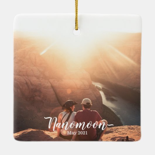 Custom Minimoon Nanomoon Honeymoon foto souvenir Keramisch Ornament (Achterkant)